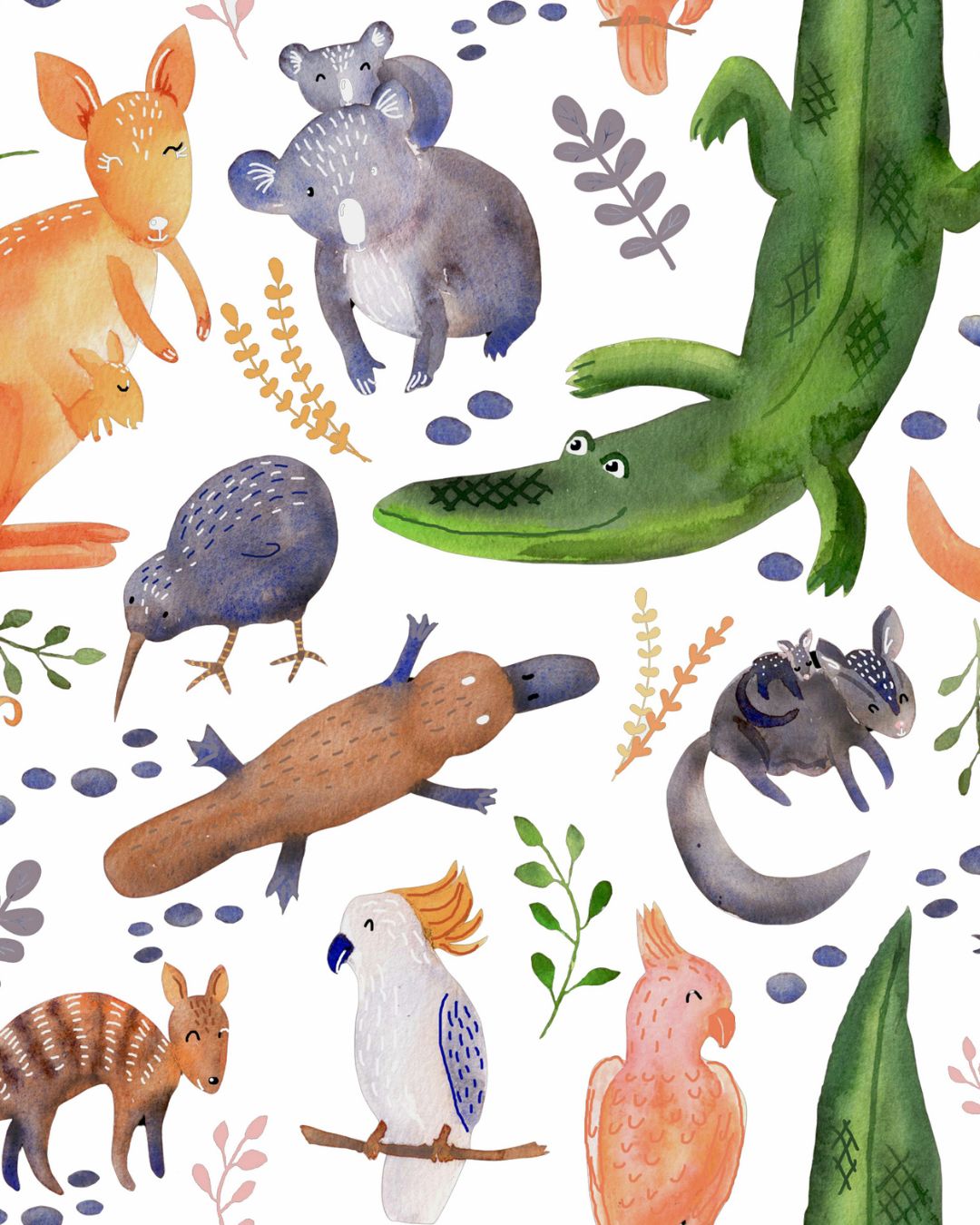 Aussie Animals White