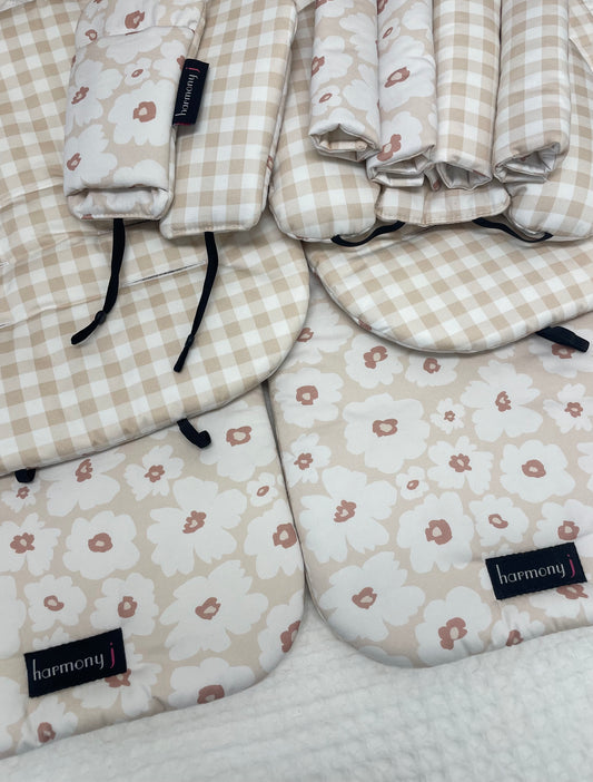 Bugaboo Donkey 5 Double Pram Liners, Harness Strap Covers, Crotch Strap Covers & Head Support Pillow