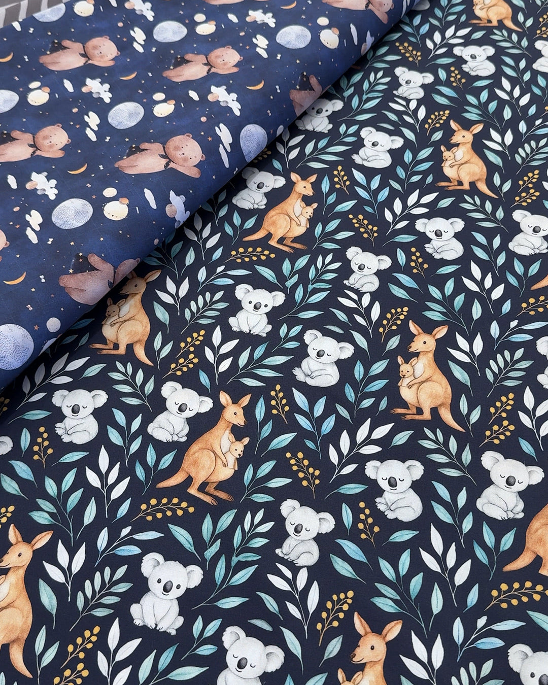 Koala fabric for pram liners and accessories by harmony j.
