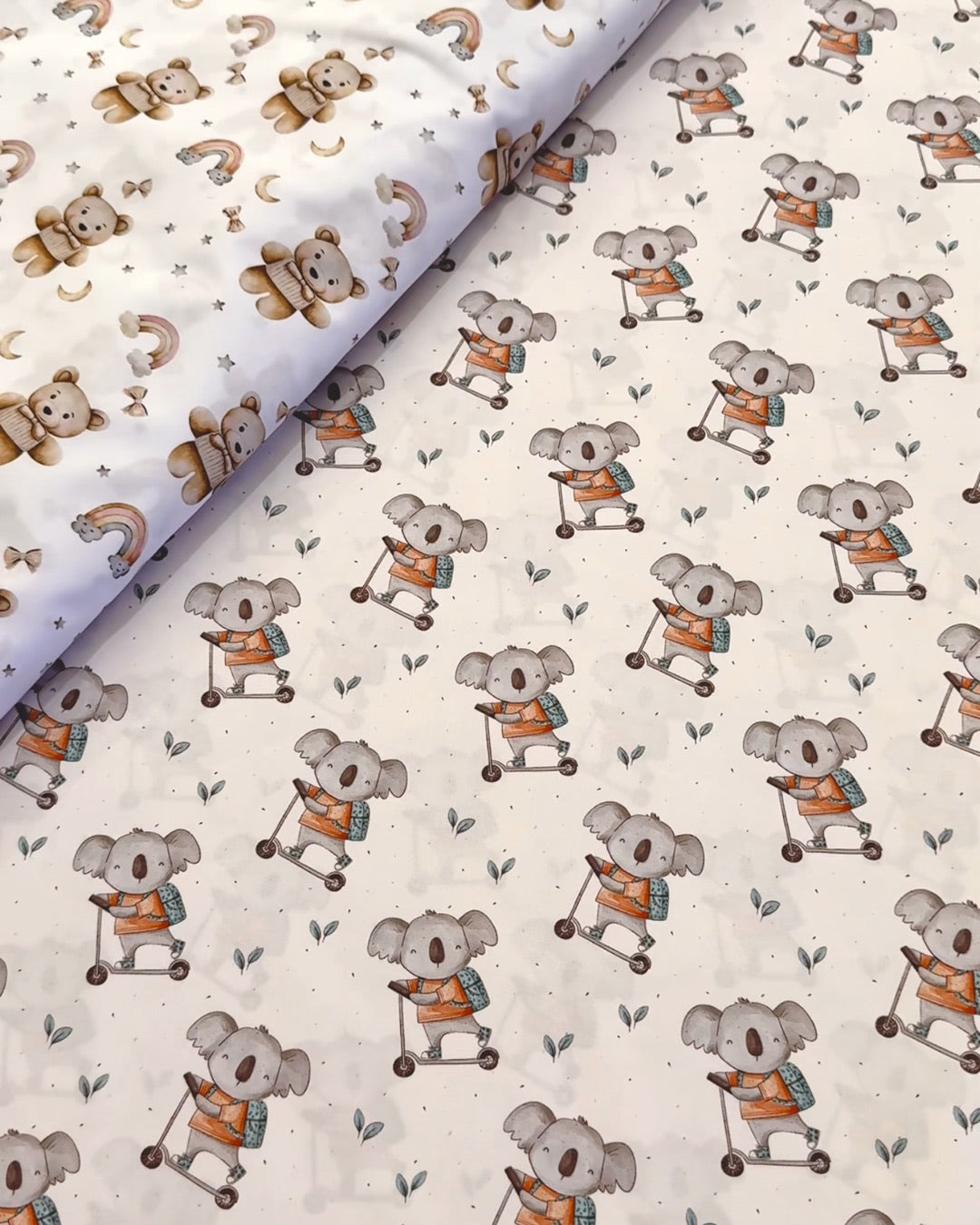 Koala fabric for pram liners and accessories by harmony j.
