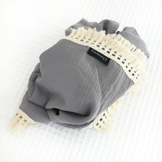 Cotton Fringe Muslin Blanket - Dark Grey