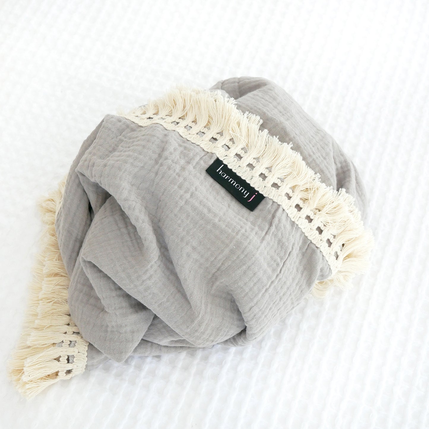 Cotton Fringe Muslin Blanket - Grey