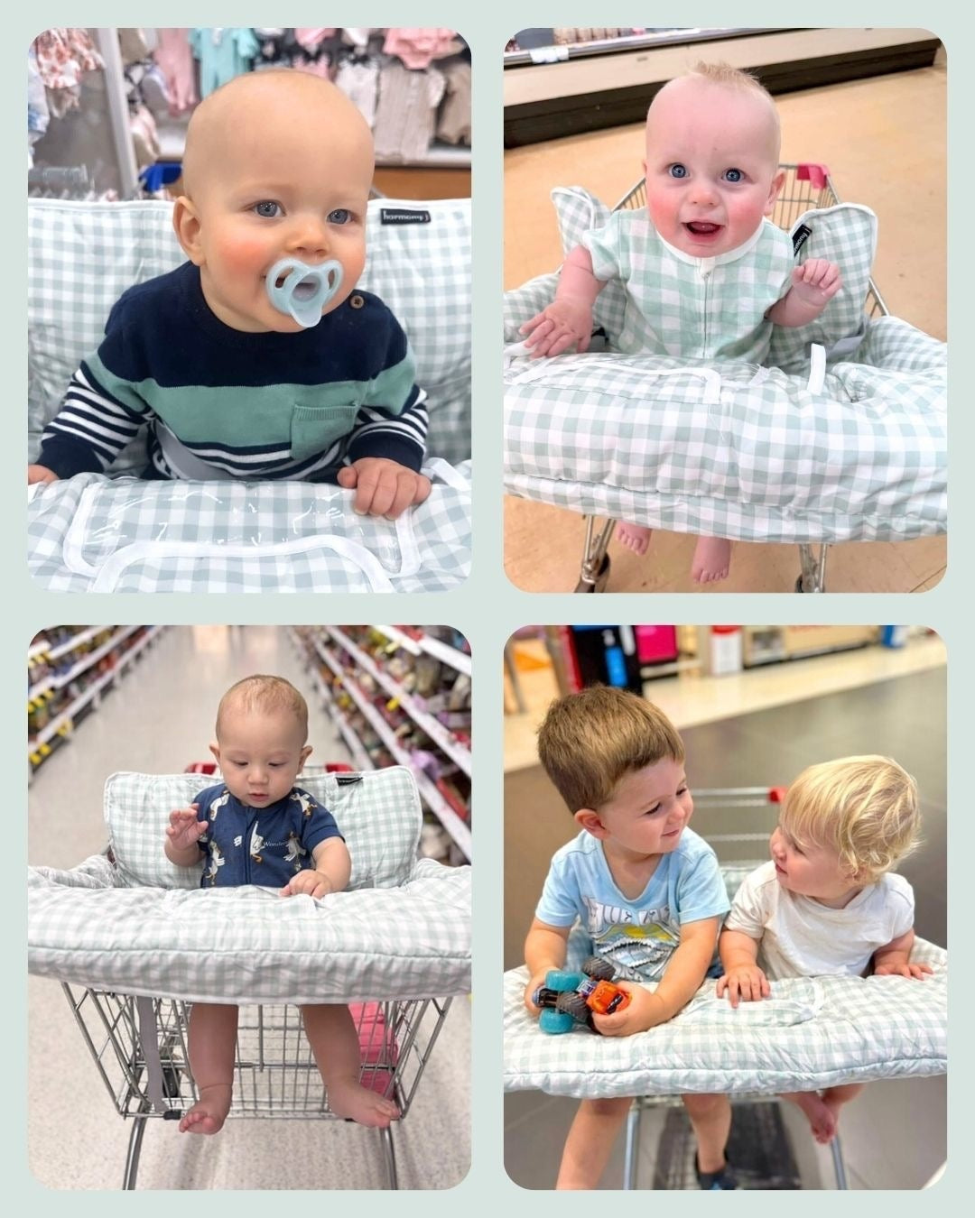 Gingham Sage shopping trolley liner by harmony j super comfy baby
