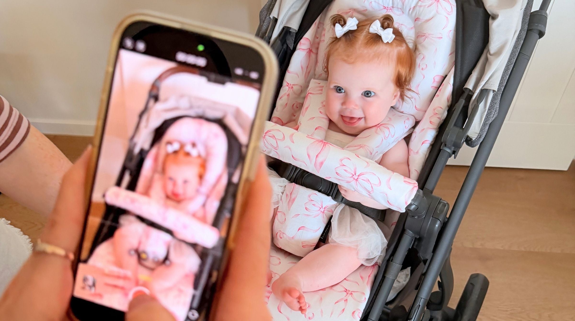 Happy baby and her pram liner and accessories by harmony j made for the uppababy vista v2 pram.