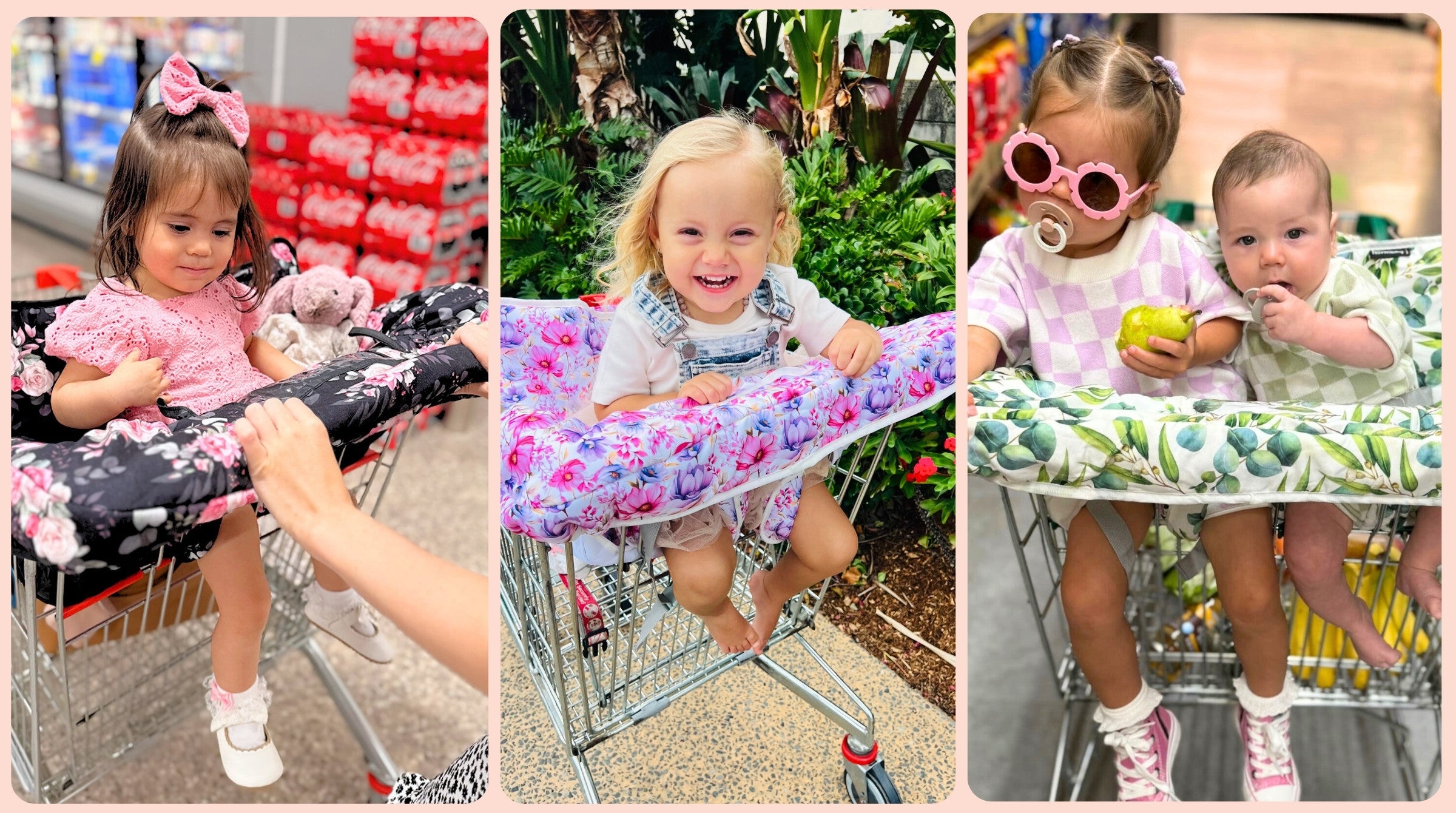 Cute babies, with their Harmony j padded baby shopping trolley liner