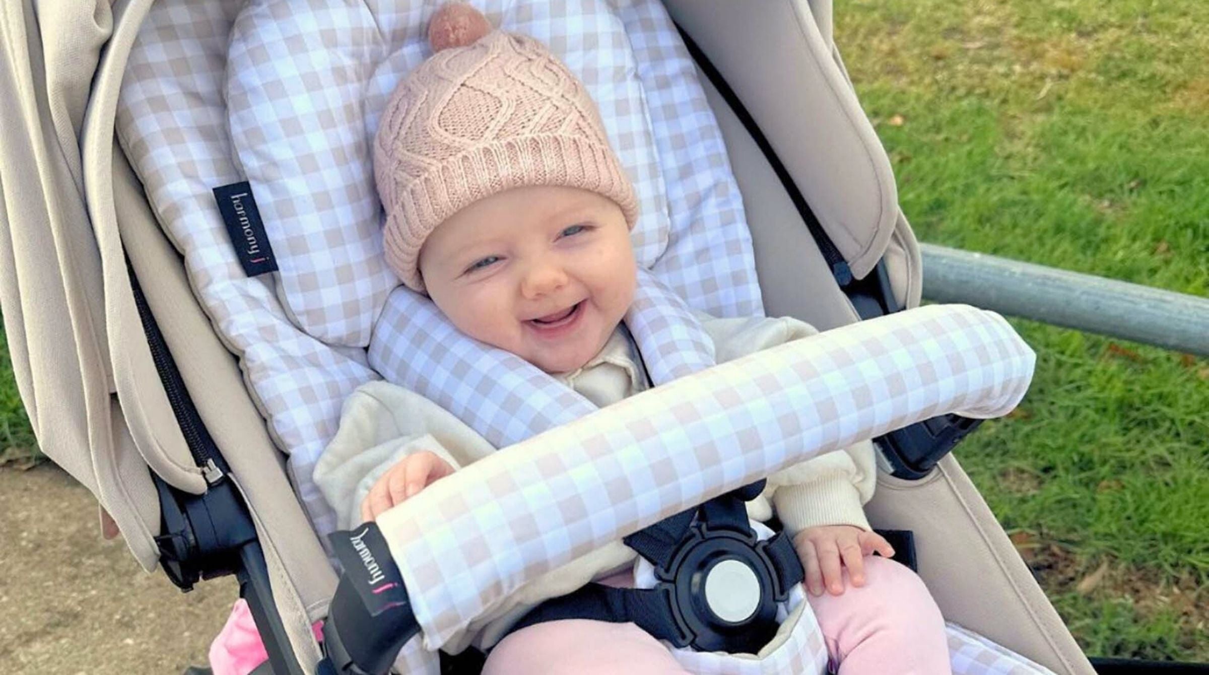 Custom handmade pram liner collection by Harmony J — crafted for comfort, style and a perfect fit