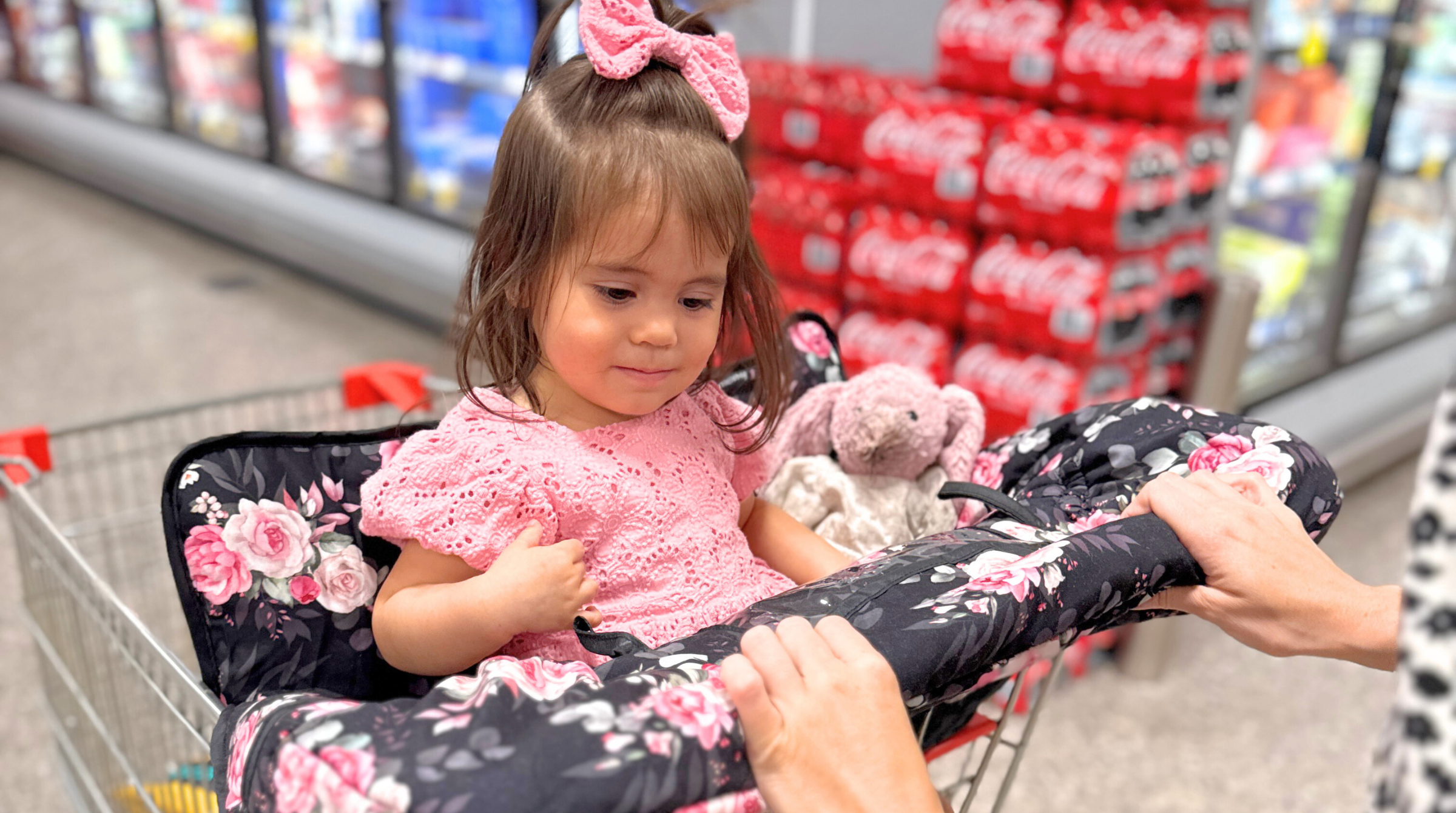 Shopping trolley liner collection by Harmony J — soft, padded and designed for little ones’ comfort