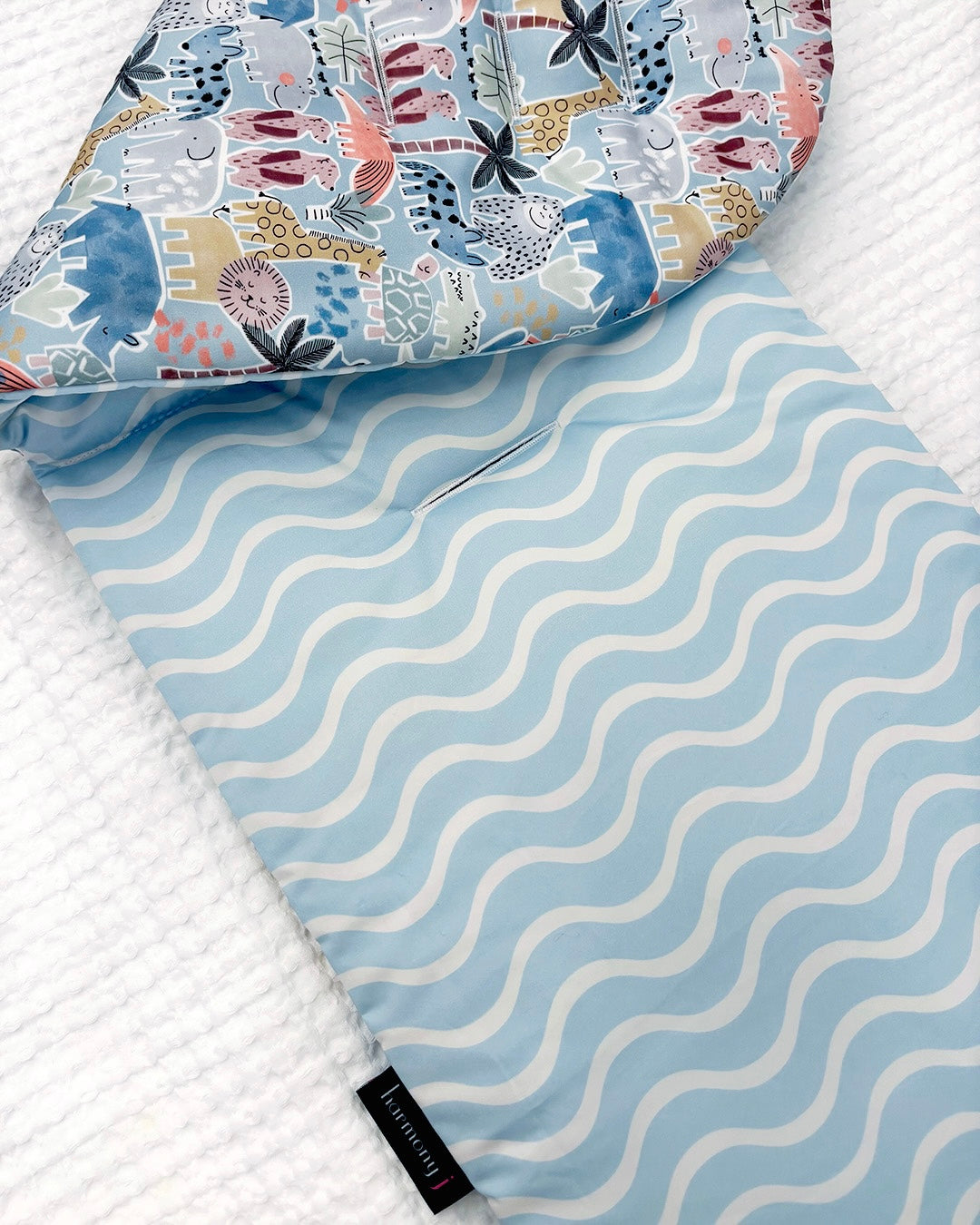 Waves Blue and Safari print boy Pram Liner made by harmony j.