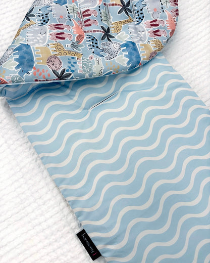 Waves Blue and Safari print boy Pram Liner made by harmony j.