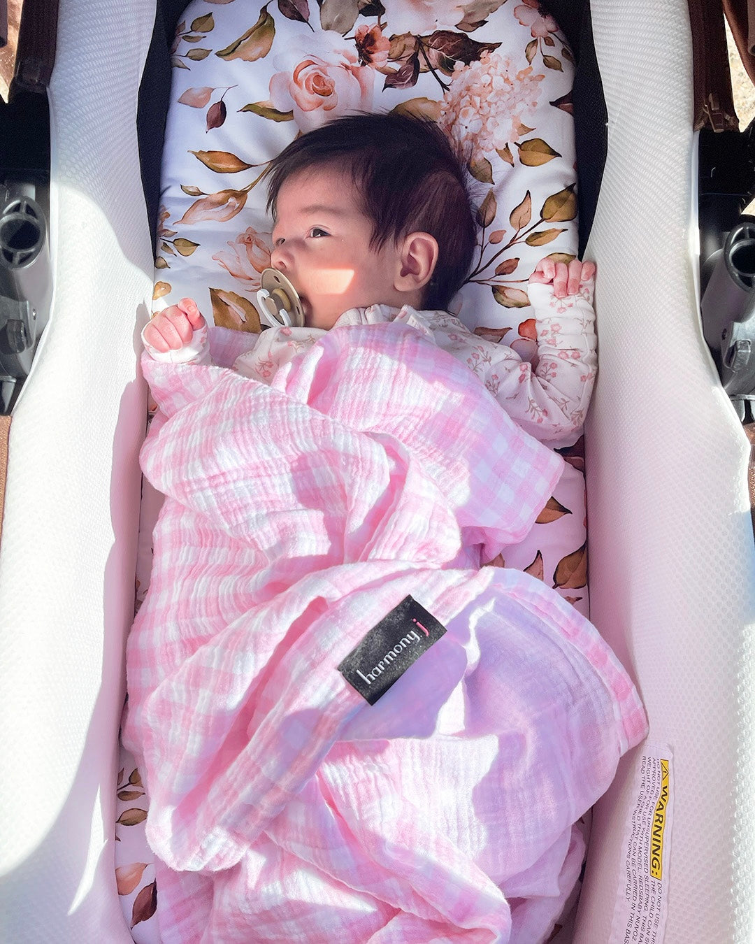 Cute little baby and her bassinet liner made for the Babybee Nuvo 2 pram by Harmony j.