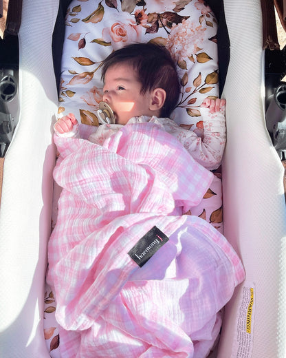 Cute little baby and her bassinet liner made for the Babybee Nuvo 2 pram by Harmony j.